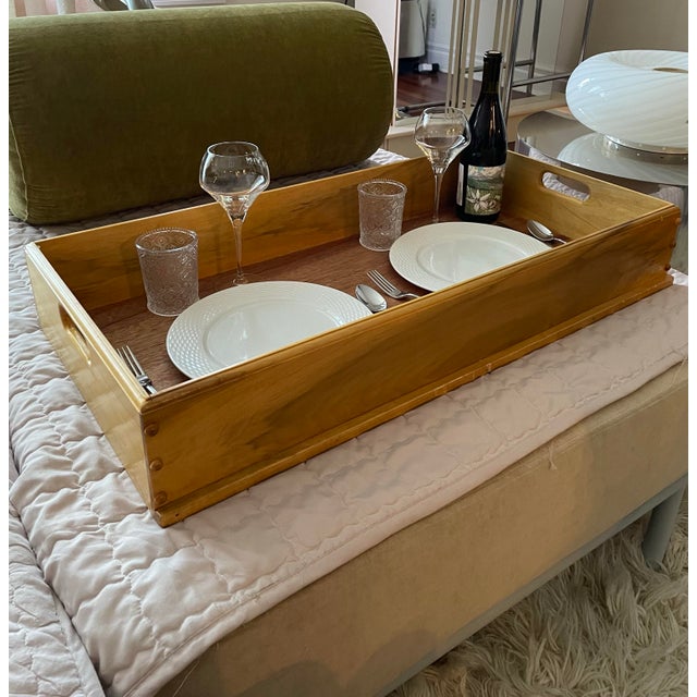 Champagne Vintage Oversized Acacia Wood Kitchen Countertop/ Serving Display Tray For Sale - Image 8 of 9