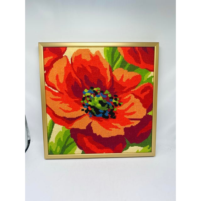 Vintage Poppy Needlepoint, Framed For Sale - Image 4 of 7