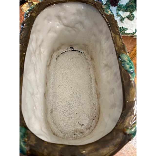 Vintage Extra Large French Barbotine Style Majolica Jardinere With Crackle Finish For Sale - Image 9 of 9
