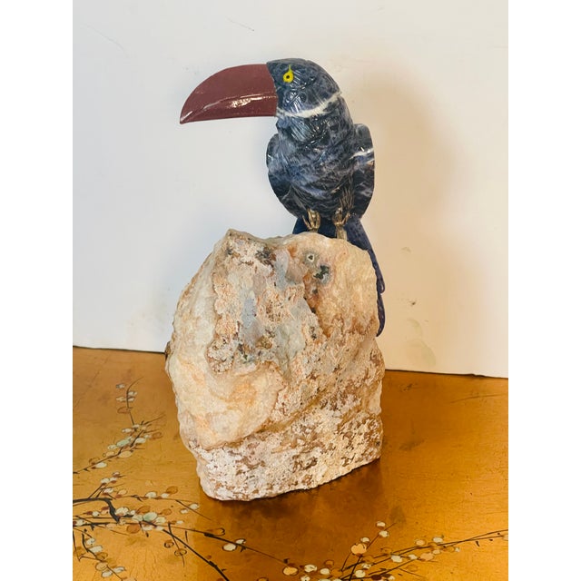 1960s Semiprecious Carved Stone Bird on Impressive Citrine Clusyer Geode Specimen For Sale - Image 4 of 5