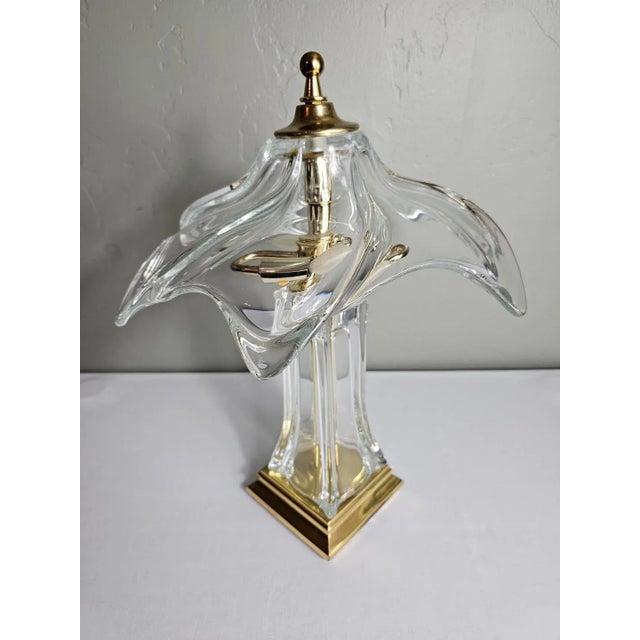 Metal Vintage 1960s Crystal Cofrac Art Verrier Brass French Table Lamp For Sale - Image 7 of 12