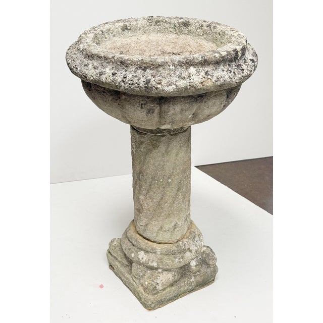 Stone English Garden Stone Planter or Urn on Pedestal Stand in the Medieval Style For Sale - Image 7 of 11