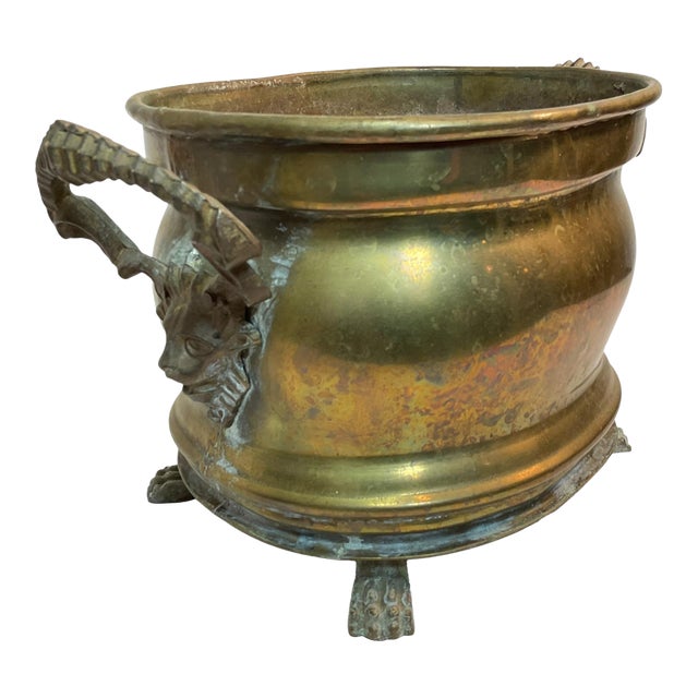 Brass Lions Head & Claw Feet Jardinière Planter For Sale