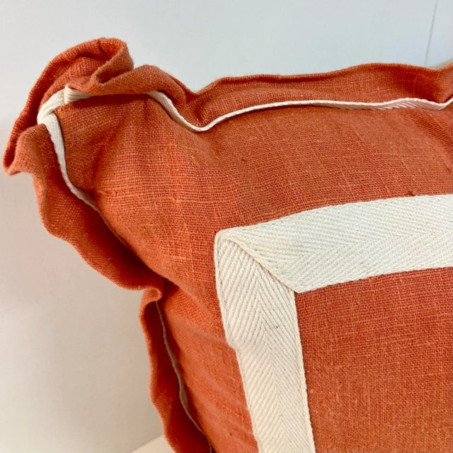Coral Linene Geometric Toss Pillow For Sale - Image 9 of 11