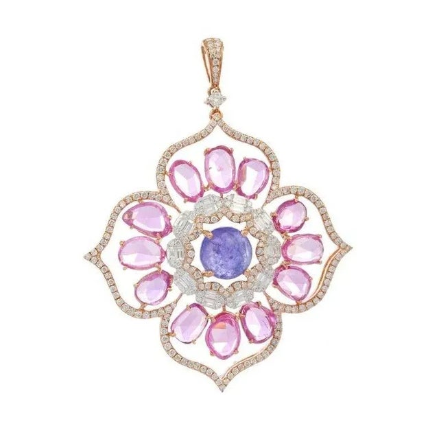 VRJewels Multi-Sapphire Pendant in 18k Rose Gold For Sale - Image 4 of 5
