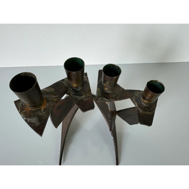 Brown Vintage Handmade Brutalist Metal Sculptural Candle Holder For Sale - Image 8 of 11