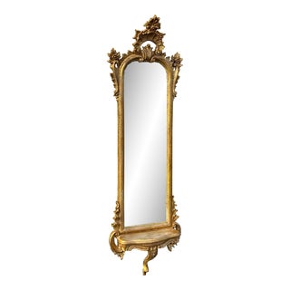 Italian Rococo Style Carved Giltwood Mirror - Self / Wall Bracket by La Barge For Sale