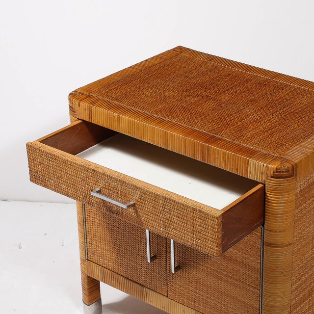 Mid-Century Modern Mid-Century Modern Rattan & Bamboo Wrapped Nightstands Signed Bielecky Brothers For Sale - Image 3 of 12