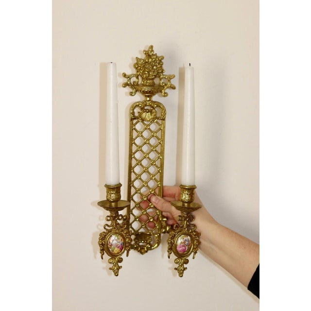 Gold Vintage French Brass Sconces, Set of 2 For Sale - Image 8 of 9