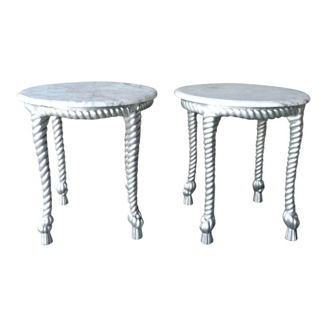 1970s Vintage Hollywood Regency Style Marble Topped Tables - a Pair For Sale