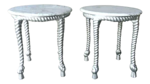 1970s Vintage Hollywood Regency Style Marble Topped Tables - a Pair