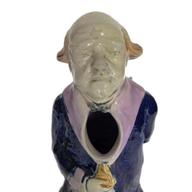 1885 English Majolica Mr. Pickwick Large Pitcher For Sale - Image 6 of 7