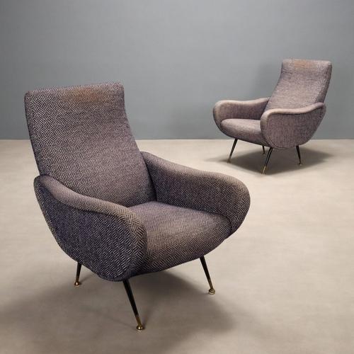 Vintage Armchairs in Fabric, Metal and Brass, 1950s-1960s, Set of 2 For Sale - Image 10 of 10