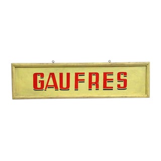 European Yellow "Gaufres" Waffles Wooden Sign For Sale