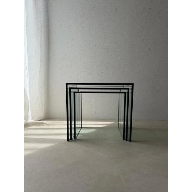 Postmodernist Nesting Tables Glass Black Metal, 1980s, Set of 3 For Sale - Image 10 of 12