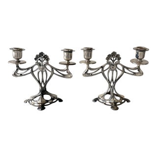 Art Nouveau Silver Candle Sticks For Sale