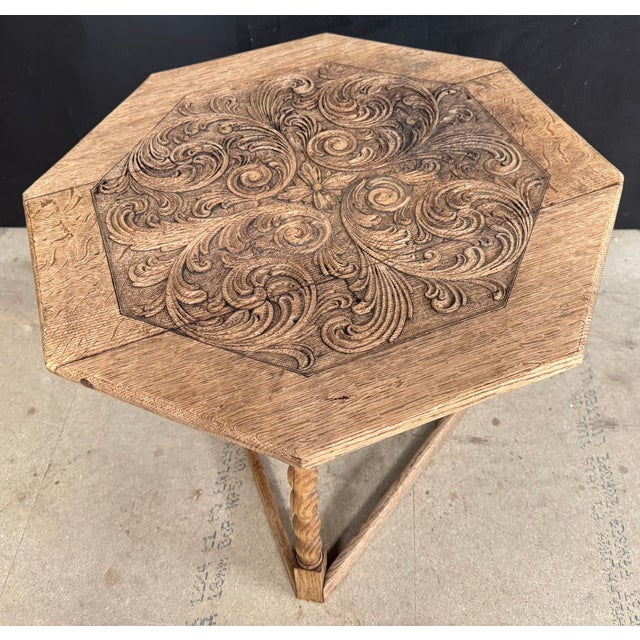Carved Oak Cricket Table, 1910 For Sale - Image 11 of 11