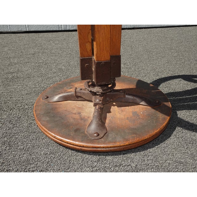 Antique Industrial Adjustable Swivel Oak Drafting Stool Barstool 1of3 ~ # 3 For Sale - Image 18 of 18
