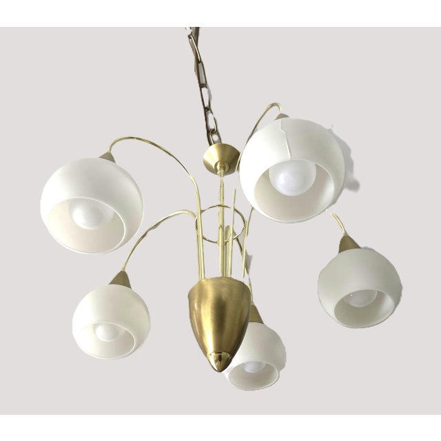 Brass and Opaline Glass 5-Light Chandelier from Honsel Leuchten, Germany, 1970s For Sale - Image 15 of 18