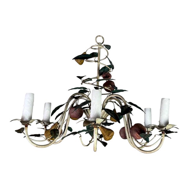 Italian Tole Six-Light Fruit-Form Chandelier With Polychrome Leaves For Sale