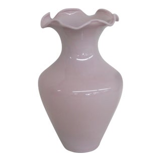 Lavender Art Glass Vase Tapered Bulbous Shape With Ruffled Pie Crust Rim 4882b For Sale