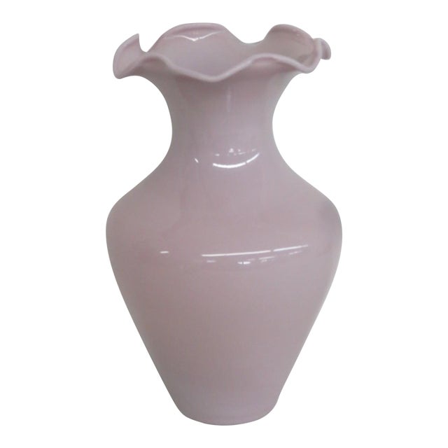 Lavender Art Glass Vase Tapered Bulbous Shape With Ruffled Pie Crust Rim 4882b For Sale