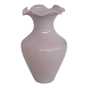 Lavender Art Glass Vase Tapered Bulbous Shape With Ruffled Pie Crust Rim 4882b