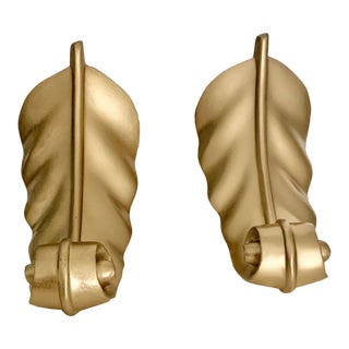 Vintage Neoclassical Golden Leaf Metal Bookends - a Pair For Sale