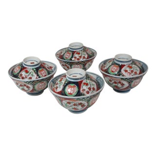 1960s Hand Painted Japanese Covered Imari Rice Bowls - Set of 4 For Sale