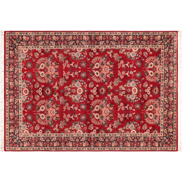 Blue Shabby Chic Floral 1990's Pak-Persian Red/Blue Wool Rug - 6'1'' X 9'1'' For Sale - Image 8 of 9
