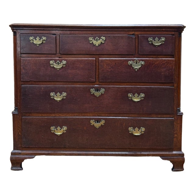 Georgian Chest of Drawers in Oak and Brass For Sale