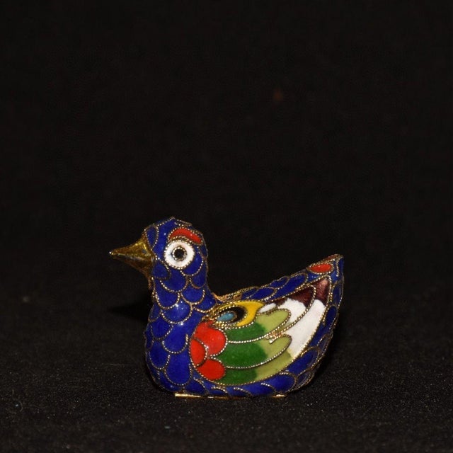 Vintage Cloisonné Enamel Mandarin Duck Figurines - Pair For Sale - Image 4 of 9