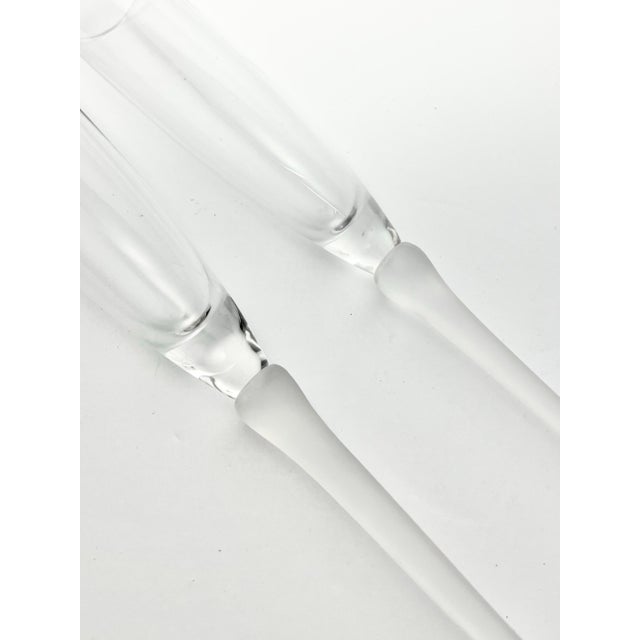 Contemporary Pair of Stemless Footless Long Frosted Handle Blown Toasting Champagne Glasses For Sale - Image 3 of 6