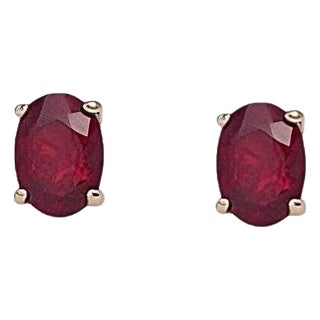 Natural Ruby Stud Earrings 14k Yellow Gold 2 TCW Certified For Sale