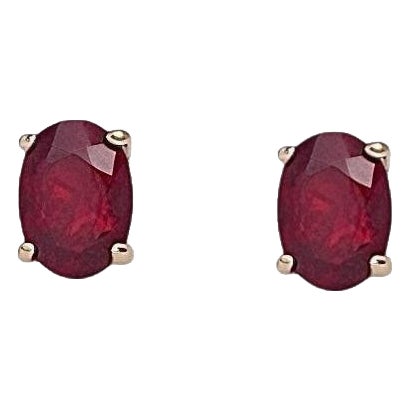 Natural Ruby Stud Earrings 14k Yellow Gold 2 TCW Certified For Sale