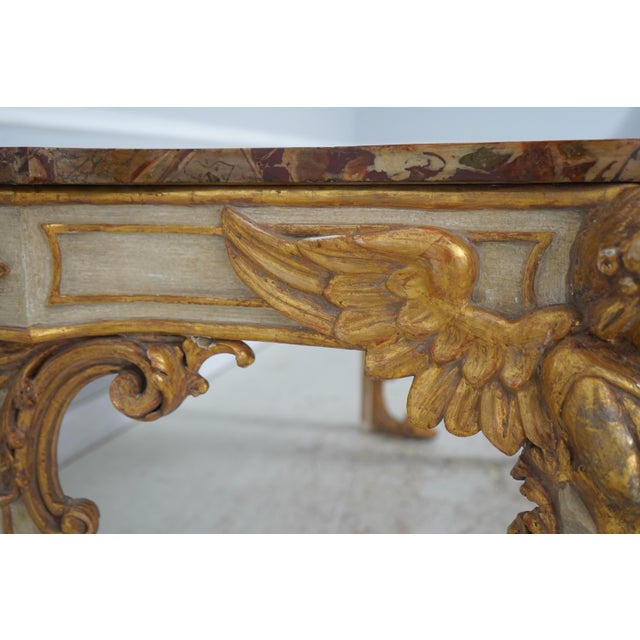 Gold Antique Italian Rococo Marble Top Console Table For Sale - Image 8 of 15