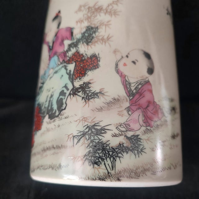 Chinese Ceramic Pot,Tongzhi Marked Famille Rose Porcelain Brush Pot Hand Painted Playing Children Pattern For Sale - Image 10 of 10