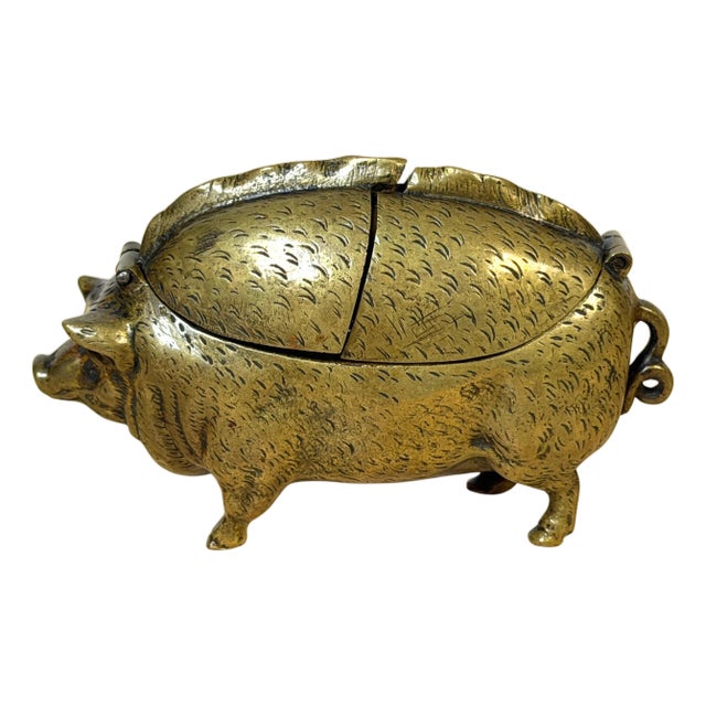 Victorian English Brass Figural Pig Inkwell with Articulated Back Lids, C. 1875 For Sale