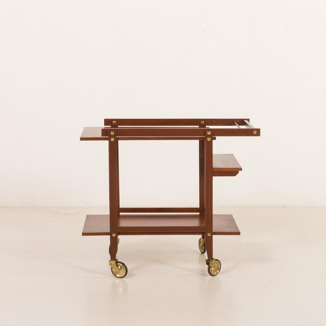 1960s Vintage Brass and Teak Bar Cart, 1960s For Sale - Image 5 of 13