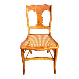 Antique Birdseye Tiger Maple Cane Seat Chair-Federal Style-Accent-Side-Furniture For Sale