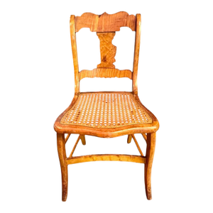 Late 19th Century Antique Bird's Eye & Tiger Maple Chair W Cane Seat-Federal Style-Curly-Farmhouse