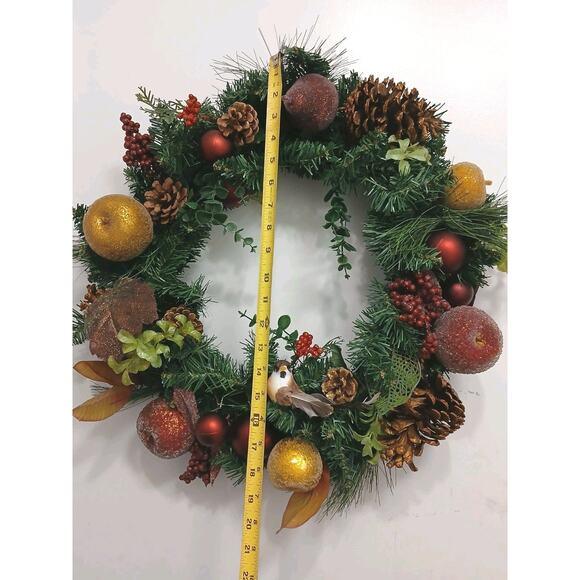 Partridge in Pear Tree Winter Door Wreath Realistic Holiday Crystal Fruit Apple For Sale - Image 14 of 16
