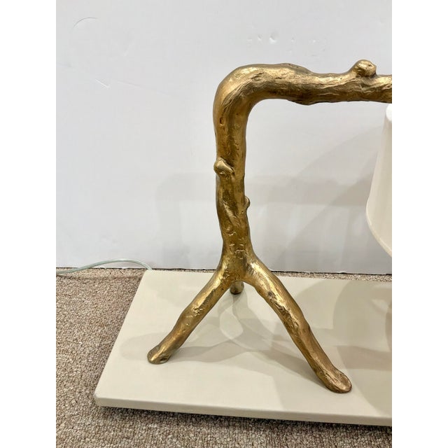 Organic Modern Baker Kim Lantern Desk Lamp. Round shade with gold accents, beige leather. Original Retail $3692. Showroom...