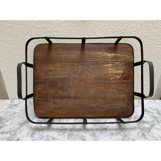 Vintage Pottery Barn Wood and Metal Serving Decor Tray For Sale In Sacramento - Image 6 of 7