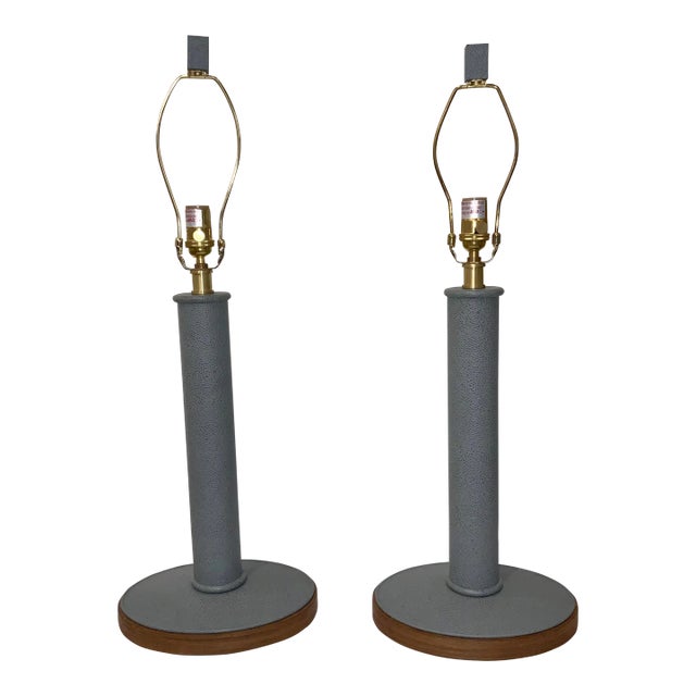 Currey & Co. Modern Gray Faux Shagreen Table Lamps Pair Prototypes For Sale