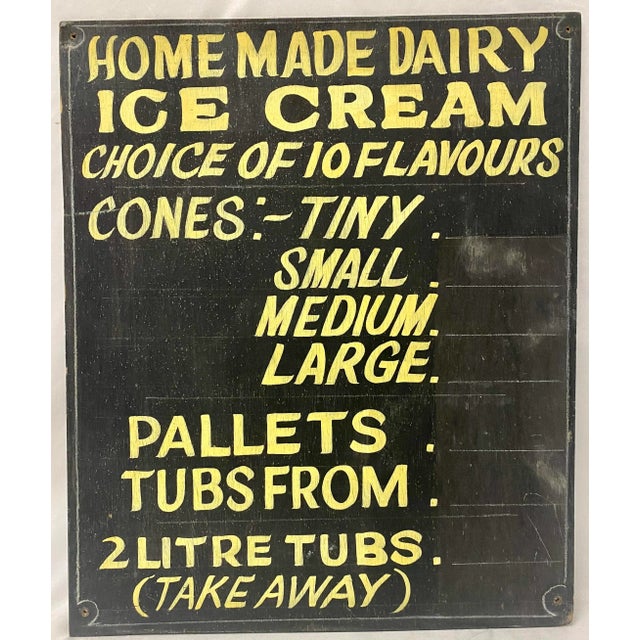 Black Vintage Hand-Painted Homemade Ice Cream Advertising Sign From England For Sale - Image 8 of 9