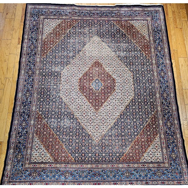 Antique Persian Tabriz Mahi Rug, Hand-Knotted Wool, Herati Geometric Pattern, Ivory & Navy, 10x13 For Sale - Image 10 of 18