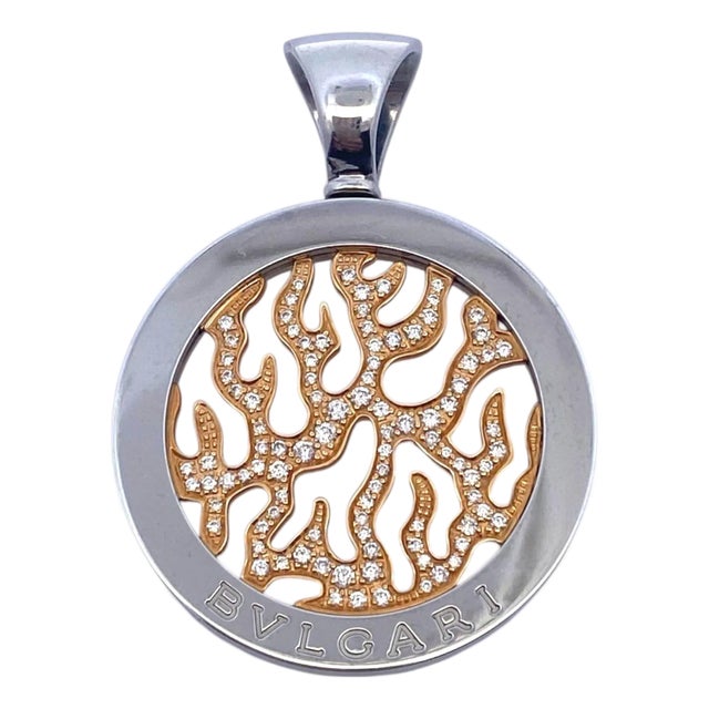 Vintage Bvlgari Tondo Fire Diamond 18k Stainless Pendant For Sale