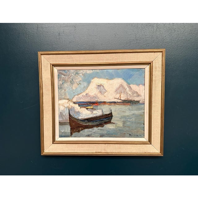 Knut Norman, Winter Harbor, 1960s, Oil Painting on Panel, Framed For Sale - Image 6 of 10