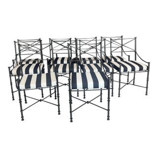 Vintage Mid Century Restored Classic Giacometti Style Outdoor Dining Chairs 10 Chairs in Hammered Black Finish For Sale